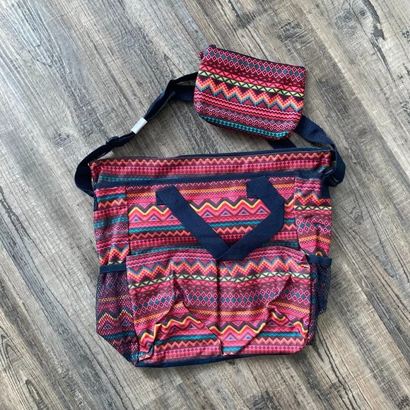 New Thirty One Sierra Stripes Crossbody Organizing Tote and Mini Zipper Pouch - Picture 1 of 2